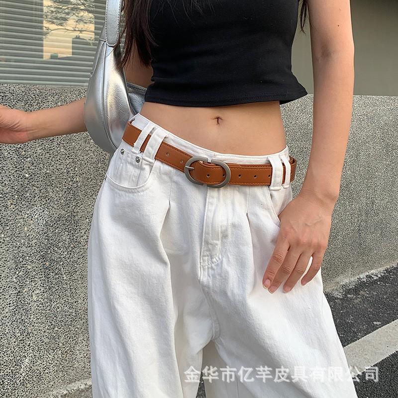 Womens Pin Buckle Belt Coffee PU Leather Versatile Jeans Ins Style