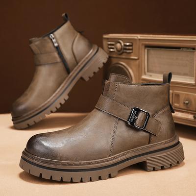 Brand British Leather Non-slip Motorcycle Boots for Men Fashion Casual Platform Shoes Man Designer Soft-soled Man Ankle Boots