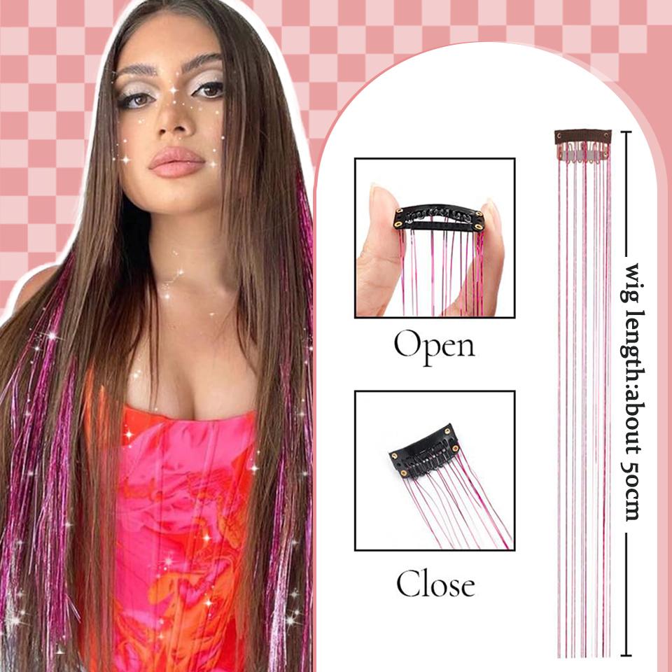 Synthetic 12 Pcs Colored Silk Hair Extensions for Women Clip-in Style Hair Extensions for Women Suitable for Holiday Events