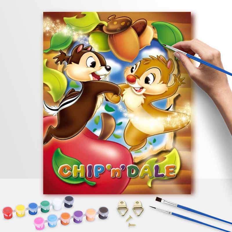 Disney Chip n Dale oil painting art handmade diy painting home decoration gift 20x30cm