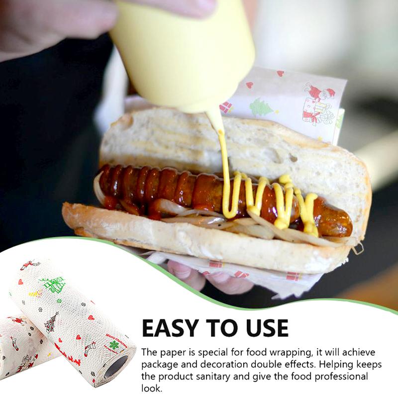 40Pcs/Roll Grease-proof Paper Food Paper Fried Food Paper Dish Towel Christmas Pattern Disposable Snacks Paper Kitchen Supplies