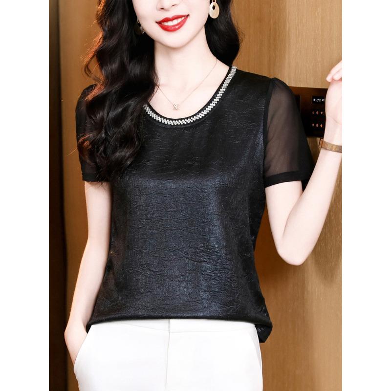 

Новая рубашка с круглым вырезом и короткими рукавами, универсальная и тонкая, высококачественный темпераментный пуловер, простая футболка 3XL