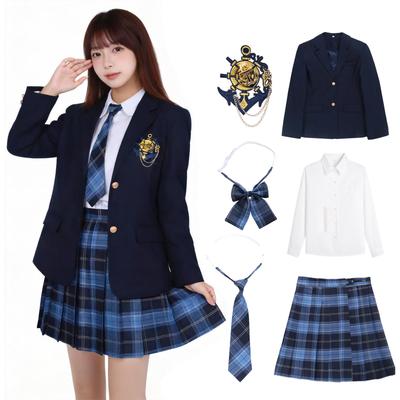 Joyasslly High School Uniform and Perfect for Sailor School Entrance and Graduations Size 6-Piece Girls' Set, Skirt, Shirt, Tie, Bowtie, Badge,