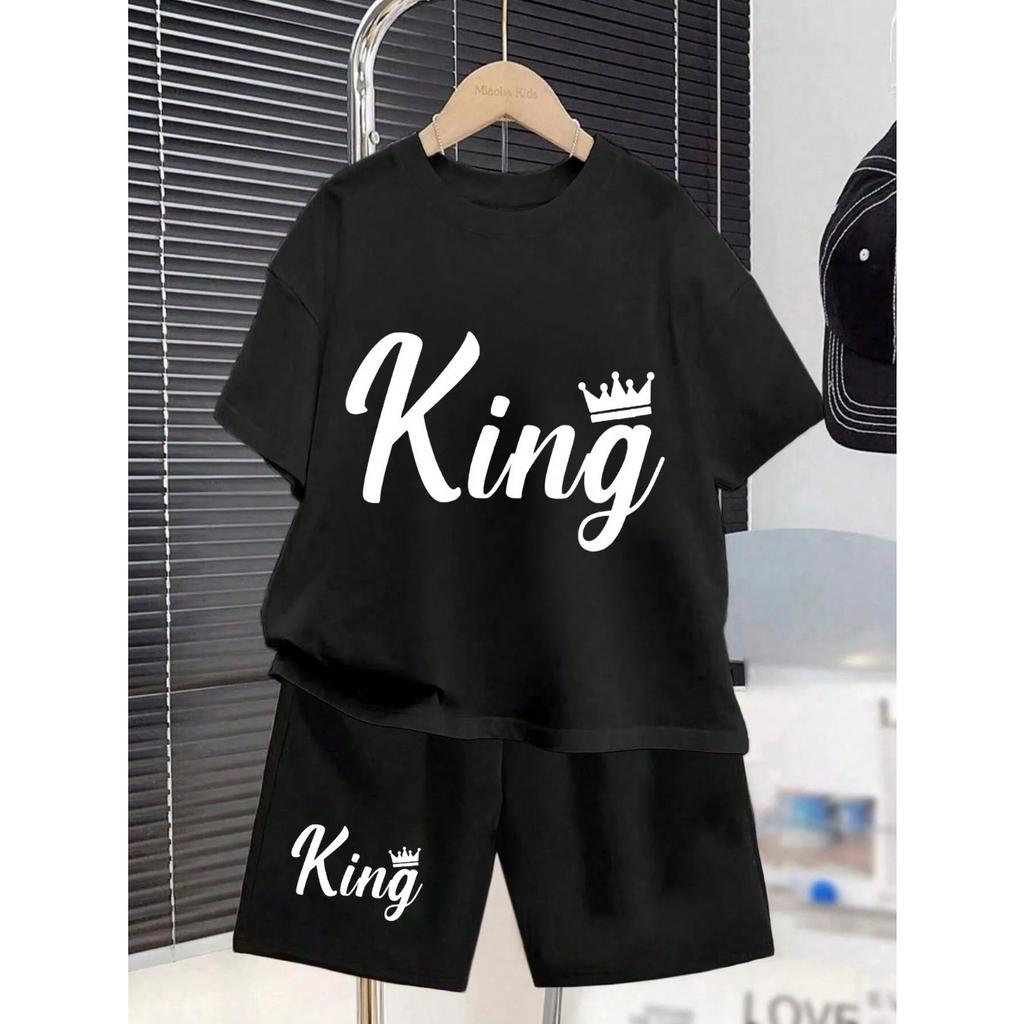 2026 summer new children's set short sleeve shorts letter printed round  light breathable
