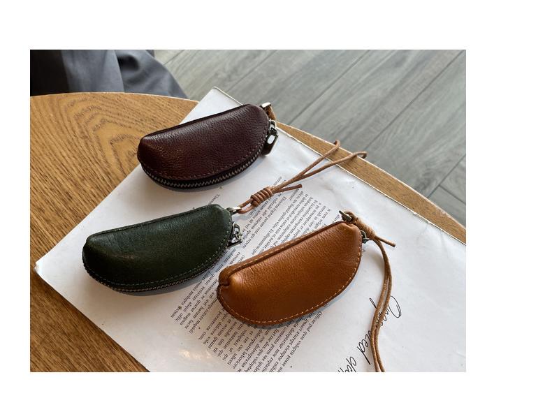 Vegetable-Tanned Leather Kisslock Mini Coin Purse - Versatile Neck-Hanging Dumpling-Shaped Wallet
