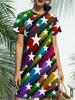 Women's New Crew Neck Short Sleeve T-Shirt Dress. American Trend Digital Print. Casual ; Versatile for Spring and Summer. Elegant ; Chic Women Drss