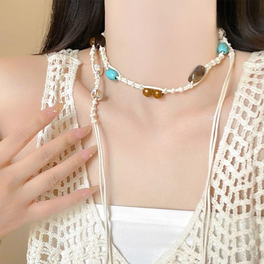 Boho Style Flowers Weaving Knotted Ethnic Style Handmade Wooden Beads Women's Belt Leisure Vacation Style Beautiful Waist Rope