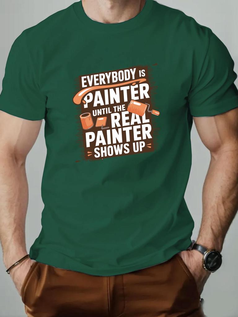 Men t-shirt 100% Cotton English Letter Print Round Neck Breathable Streetwear Oversized Tee Casual Fashion High quality Clothing