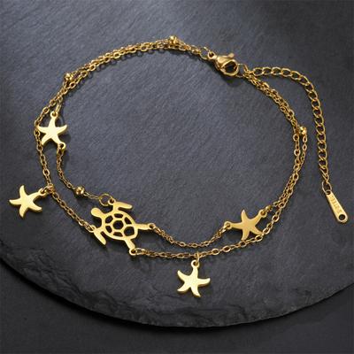 Double-layer Turtle Bracelet Stainless Steel Trendy Starfish Pendant Bracelets for Women Girl Jewelry Best Gift