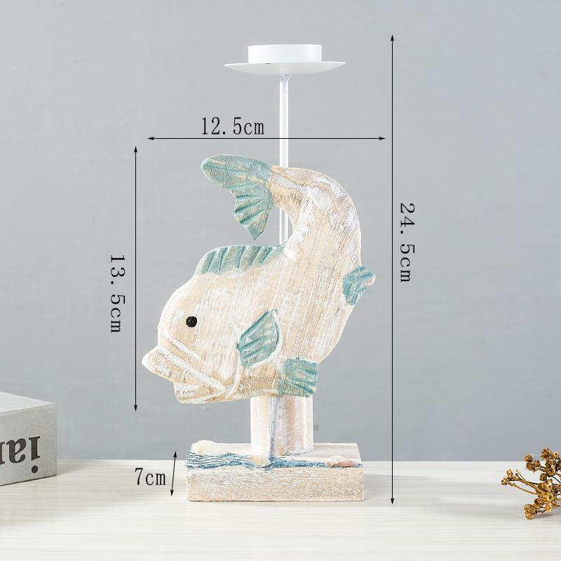 

Mediterranean Style Fish Shell Candlestick Wooden Candle Holder Ornaments Decorations Crafts Candlelight Dinner Props Gift