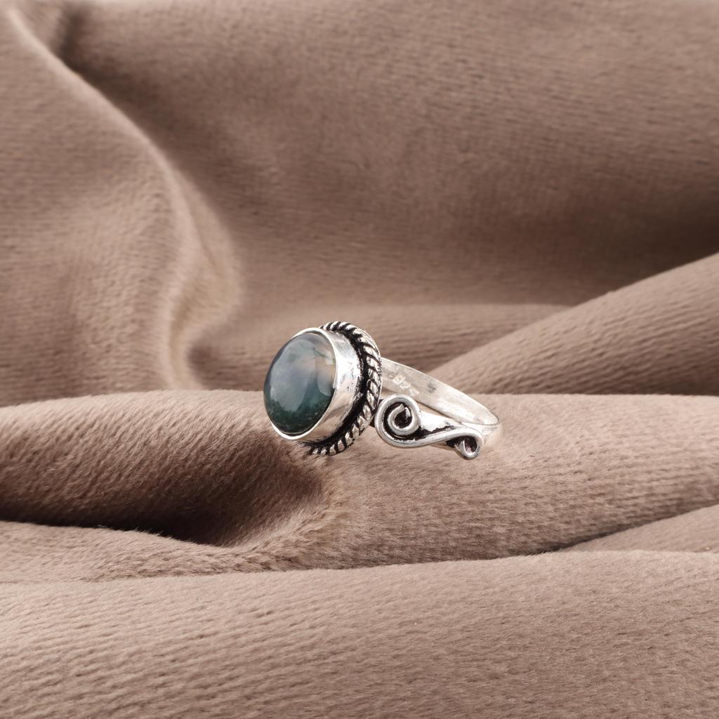 Moss Agate Ring, Gemstone Jewelry 925 Solid Sterling Silver Ring, Handmade Ring Gift For Women