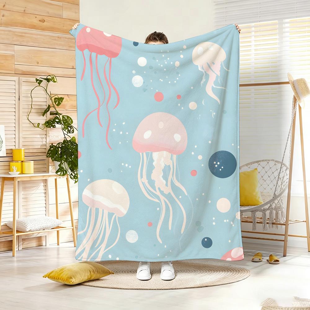 Pastel Underwater Cute Jellyfish Throw Lightweight 240G Flannel Blanket Soft Skin-Friendly For Summer Cooling