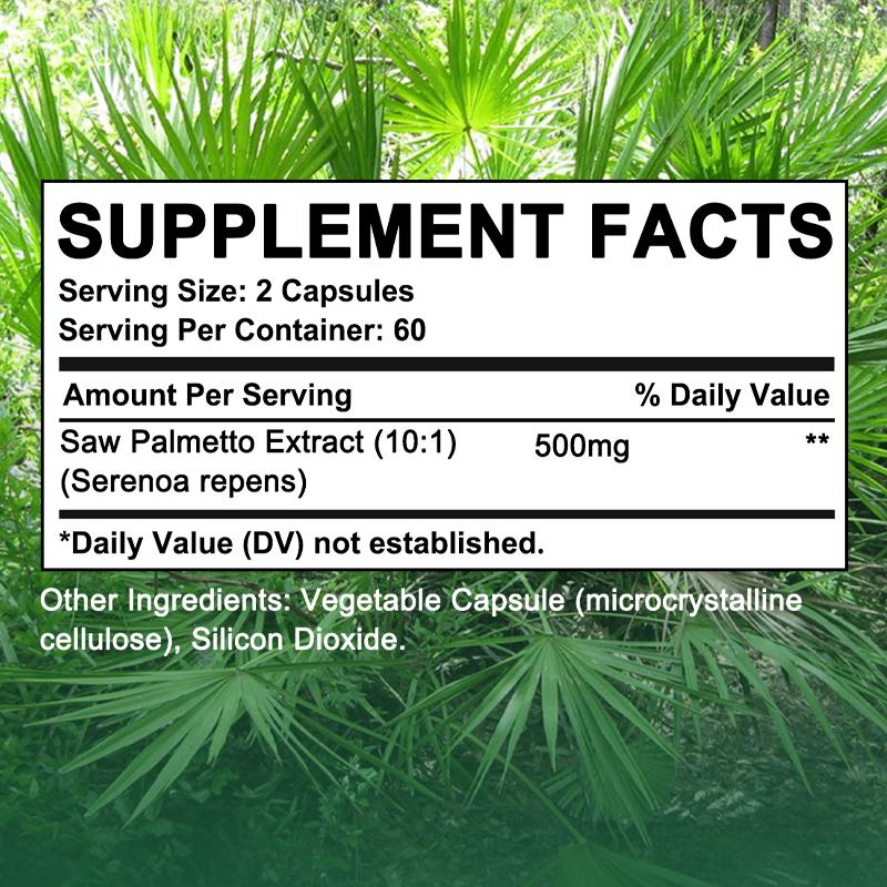 Extracto de Saw Palmetto 500 Mg Suplemento Dietético, 120 Cápsulas Vegetales Por Botella