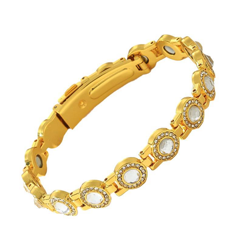 Bracciale Magnetico Eco-friendly Moda Europea & Americana con Pietra Rimovibile e Intarsi di Diamanti; Bracciale da Donna Regolabile in Lega.