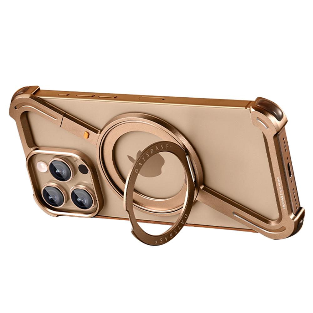 

For iPhone 16 Pro Bumper Case Z-Shape Design Magnetic Boardless Phone Back Cover with Kickstand Desert Gold