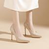 1088-D1 Women's Patent Leather Stiletto Heels with Pointed Toe, Elegant French Design, Inner Waterproof Platform, 2025 Collection.