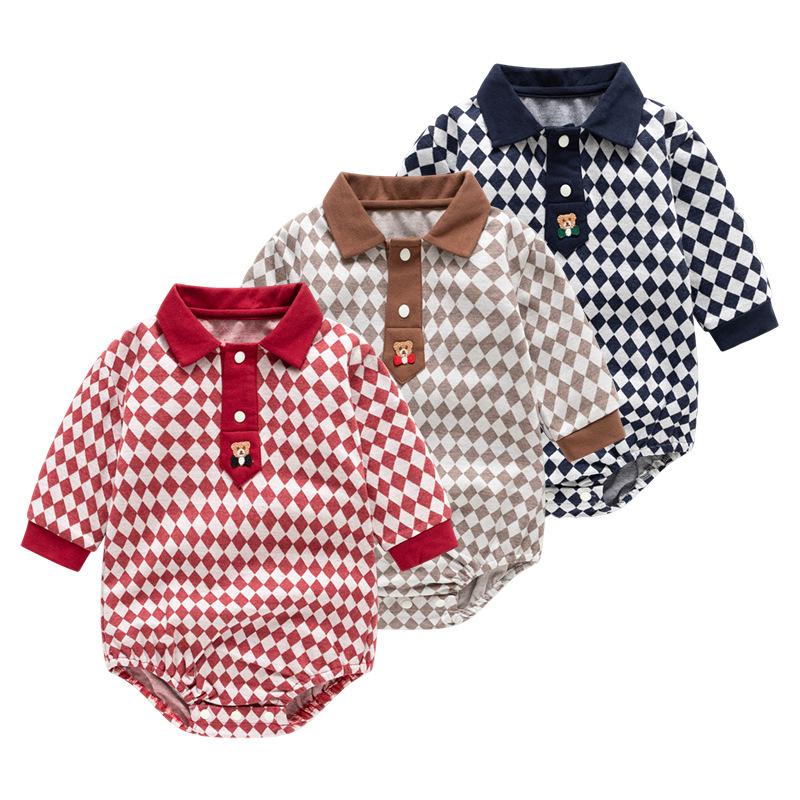Boys Girls Plaid Onesie Newborn Long Sleeved  Romper  Soft Comfort Newborn Clothing