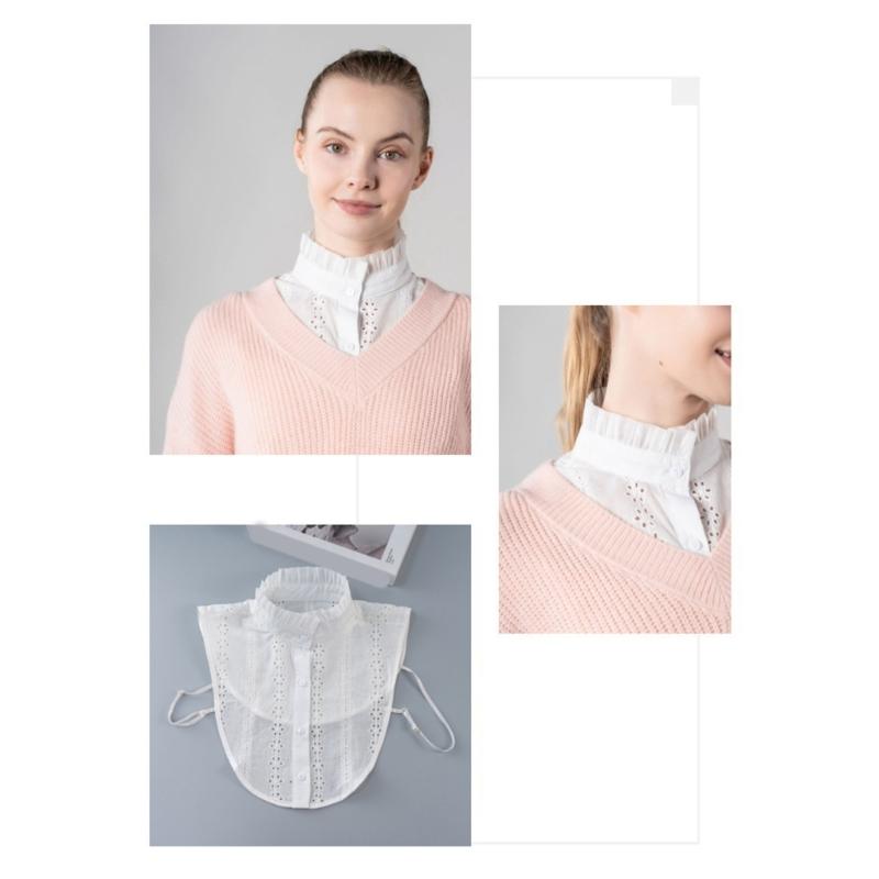 White Polyester Fashion Collar Insert Unique Patterns Lightweight Breathable Layering Piece