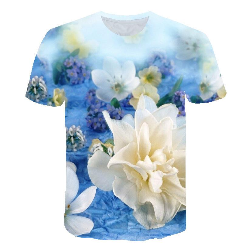 Unisex Plant, Flower & Leaf Print T-Shirt - Crew Neck, Short Sleeve & Breathable