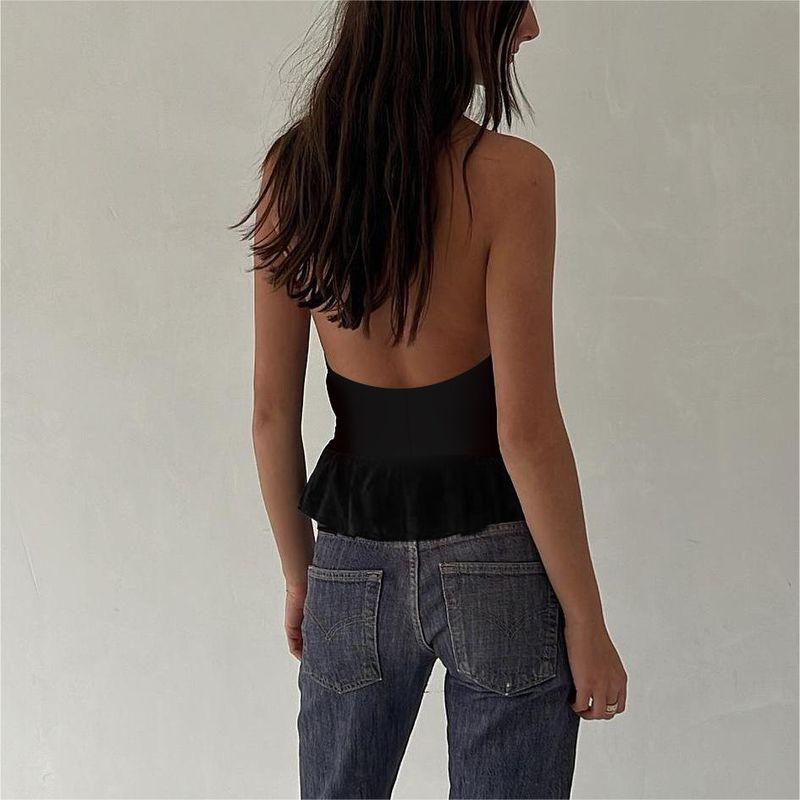 Hanging Neck Vest Iron Nail Deep V Halterneck Vest Fashion Silm Sexy Cutout Sexy Open Back Tops