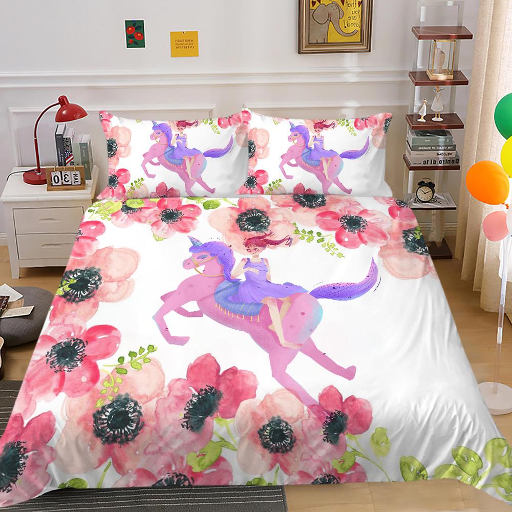 2023 Nový styl Unicorn Printing 3D ložní oblek 100% polyester Ložnice Dekor z mikrovlákna Pohodlný luxusní povlak na přikrývku