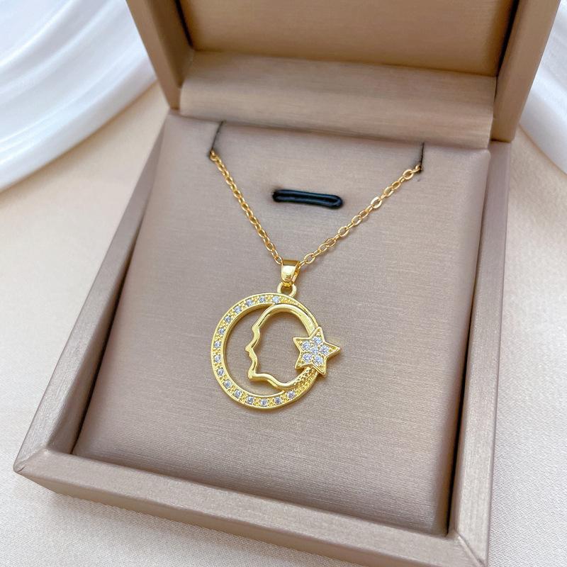 Ring Pentagram Light Luxury Temperament Gorgeous Full Diamond Necklace Female Versatile Collarbone Chain Titanium Steel Chain