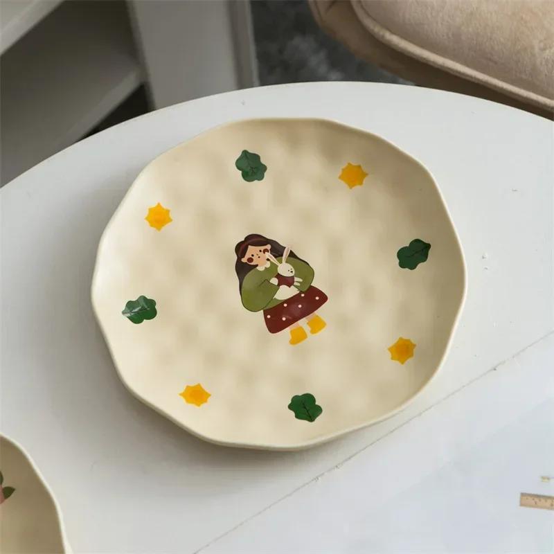 Ceramic Dinner Plate Bowl Cup with Lid Household Cute Girl Tableware Rice Bowl Cartoon Breakfast Plate Coffee Mug Birthday Gift