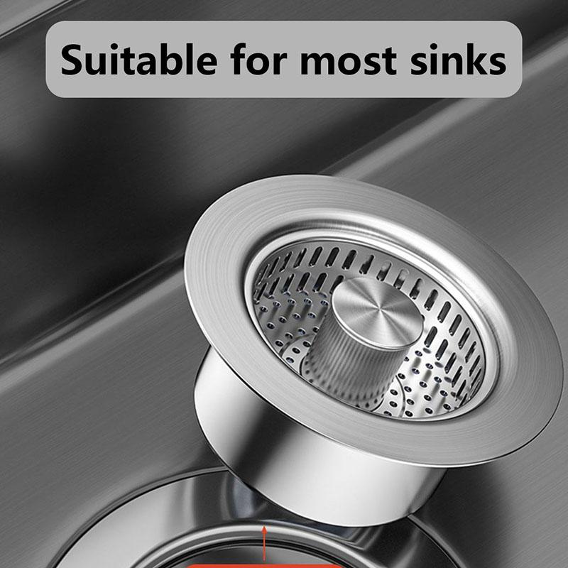 1Pc Kitchen Sink Drain Strainer, 304 Stainless Steel Pop-up Sink Stopper, 3 in 1 Drain Anti-Clogging Odor Prevention