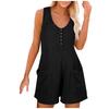 Women's Casual Scoop Neck with Pockets Sleeveless Button-Down Tank Top Jumpsuit Shorts Rompers