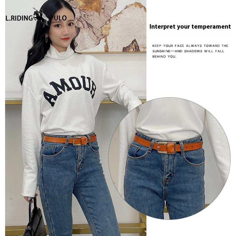 Wersja Koreańska Nowego Casualowego Wszechstronnego Paska do Jeansów Dekoracyjnego Cienkiego Skórzanego Skórzanego Małego Paska Prosty