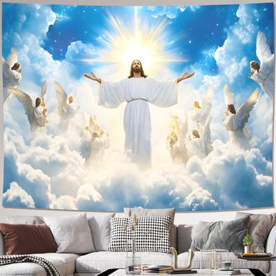 Jesus Christ Tapestry Wall Hanging Religious Angel Clouds Wall Art Tapestry For Living Room Bedroom Home Decor Fabric Poster