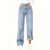 Women's High Waist Washed Women's Jeans Fashionable Versatile Straight Leg Pants