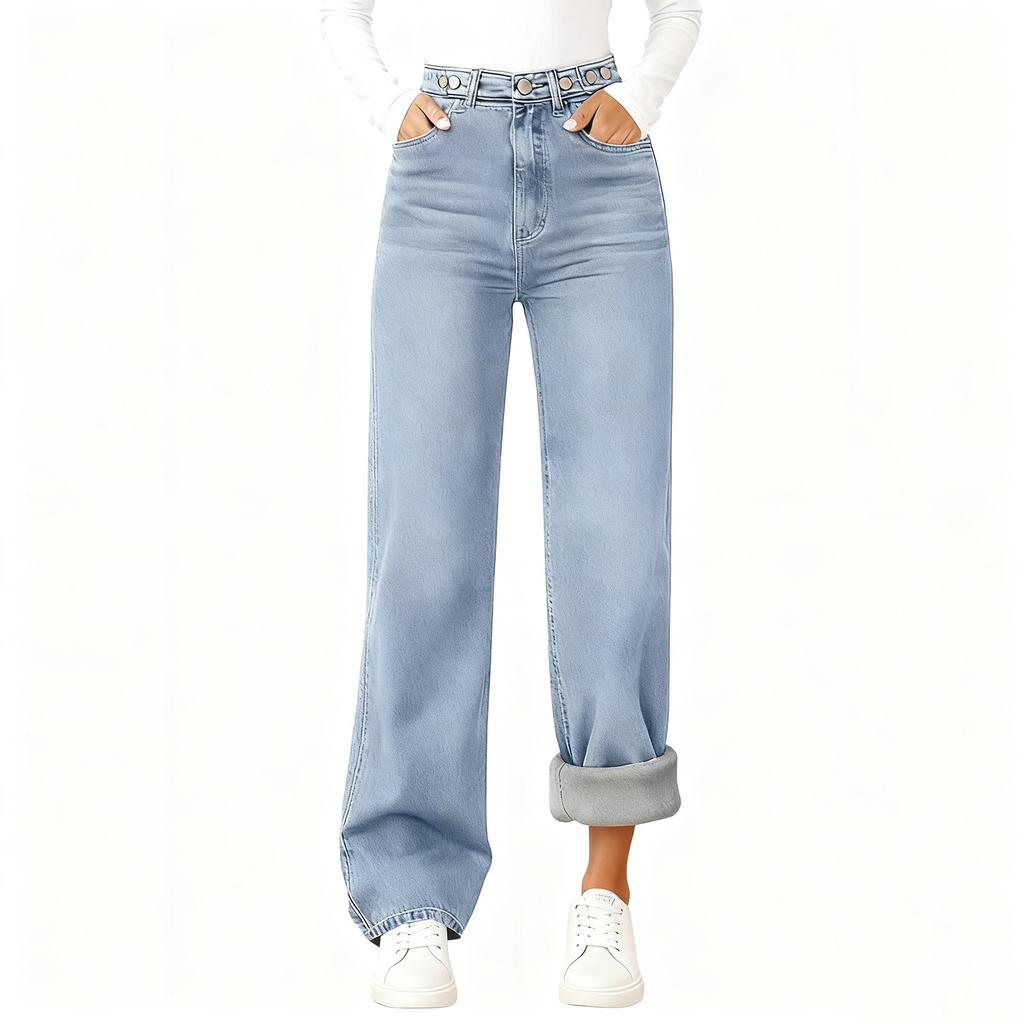 Women's High Waist Washed Women's Jeans Fashionable Versatile Straight Leg Pants