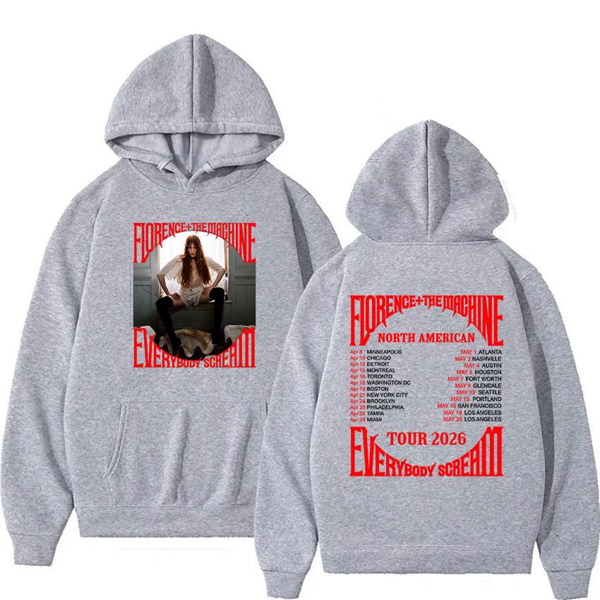 Rock Band Florence The Machine Everybody Scream Tour 2026 Hoodie Unisex Punk Hip Hop Fashion Pullover Sweatshirt Streetwear