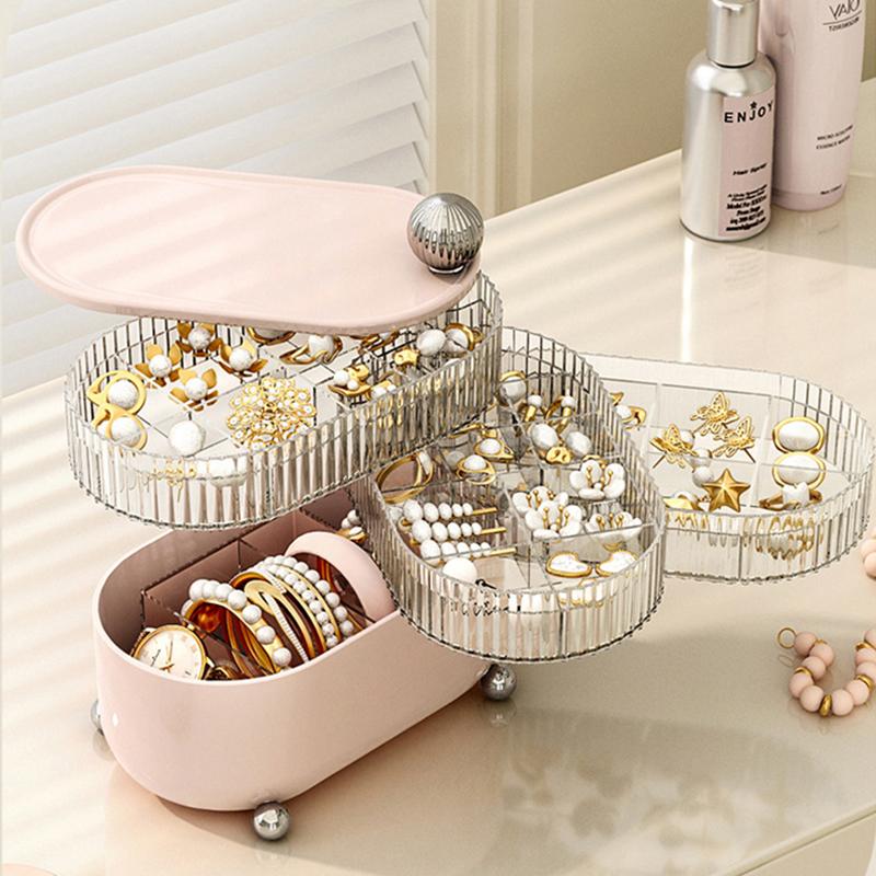 Little Bear Desktop Jewelry Storage Box Rotate Dividing Grids Cosmetic Dustproof Lipstick Light Luxury Organizer For Home