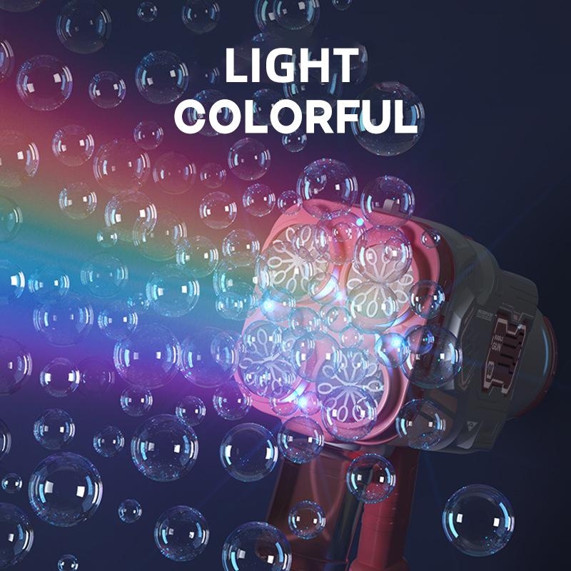Seifenblasenpistole, Raketen-Seifenblasenmaschine, elektrischer Weltraumwerfer, Geschenke zum Kindertag, produziert weiterhin Seifenblasen mit LED-Lichtern