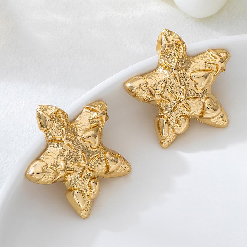 Thick Textured Metal Star Post Earrings For Women Fashion Zircon Classic Trendy New Style Punk Daily Accessories Gifts MQF168