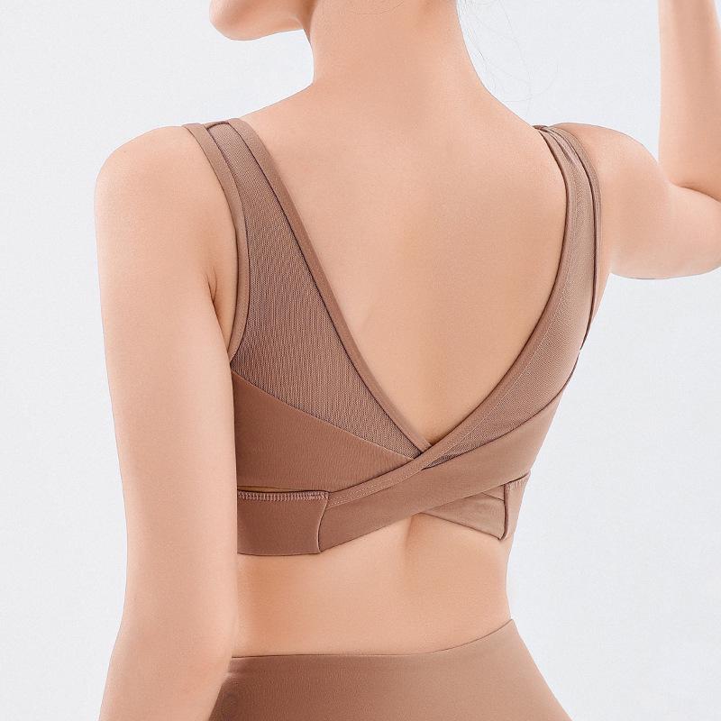 Women's Padded Sports Bra with V-Neck and Supportive Back for Running, Yoga, and Fitness