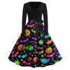 Women's Casual Fashion Halloween Printed V-Neck Vintage Dress