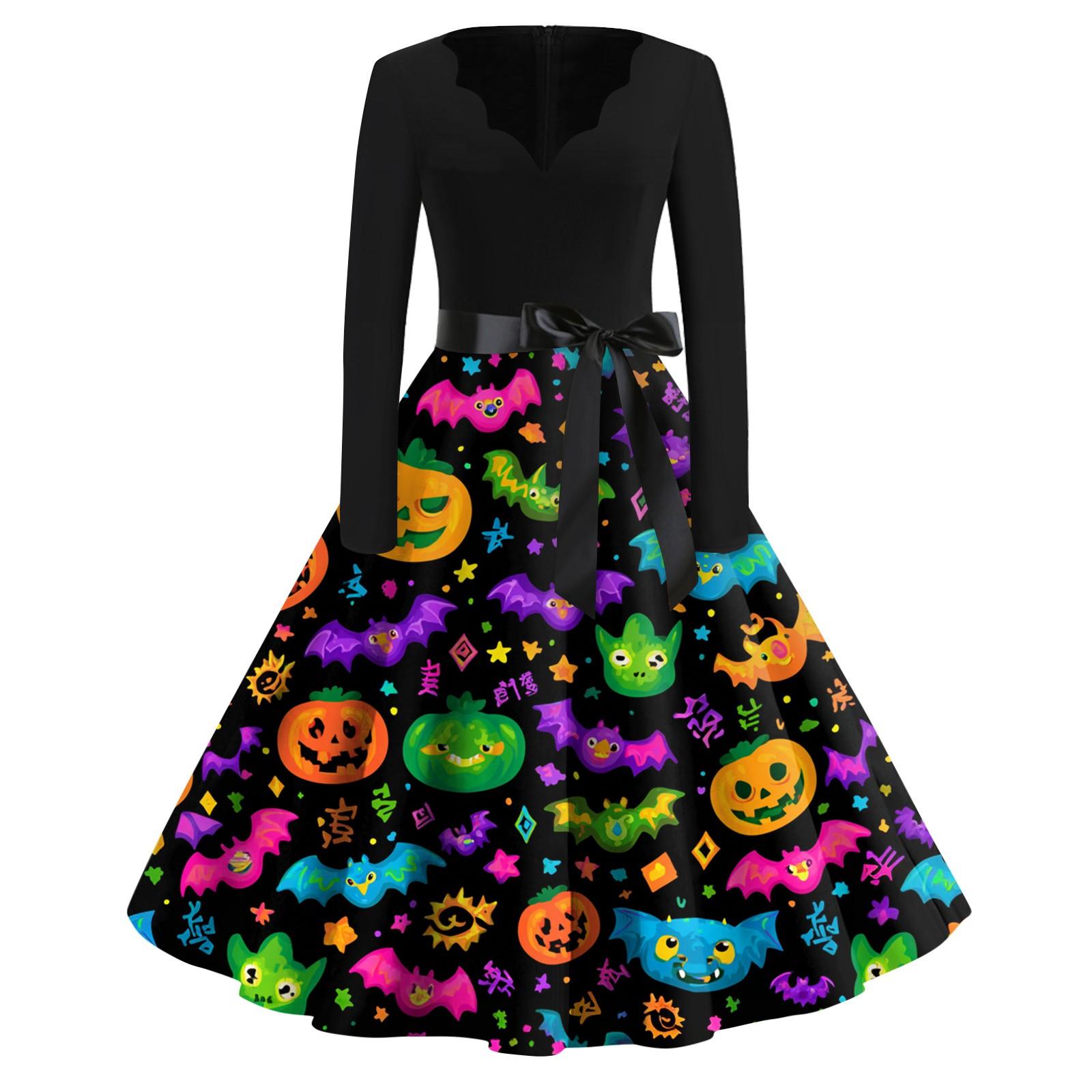 

Женское повседневное модное винтажное платье с принтом в виде V-образного выреза на Хэллоуин XXXXXL зелёный