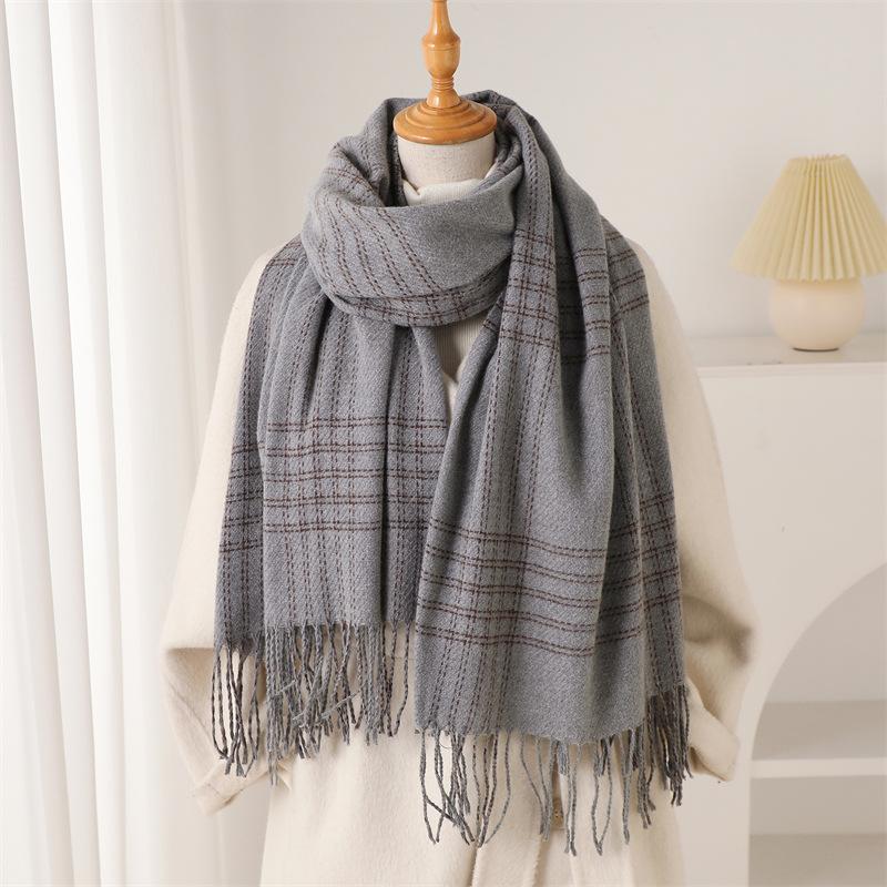 Aesthetic Temperament Plaid Autumn and Winter Warm Scarf Shawl Commuting Versatile Couple Tassel Imitation Cashmere Scarf