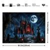 One 2D Flag. Gothic-themed Halloween Background with a Scene of a Moonlit Ancient Castle cemetery.PMJ