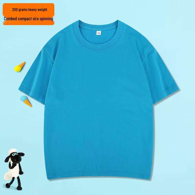 200g Pure Cotton Children's Short Sleeve Round Neck T-shirt – Parent-Child Casual Campus Style, Boys' Plain Color School Uniform Top