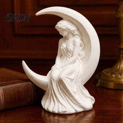 Elegant Handcrafted Home Ornaments Moon Girl Figurine, 3D Printed Mystical On Crescent Small Statue for Tabletop Statue, Collectible Sculpture Bedroom