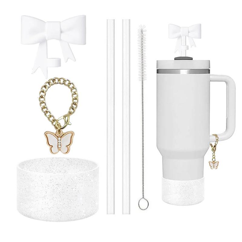 

6 Pcs Accessories For Stanley Cup 20-40Oz,1 Straw Covers,2 Replacement Straws,1 Butterfly Chain, 1 Straw Brush,1 Boot Included белый