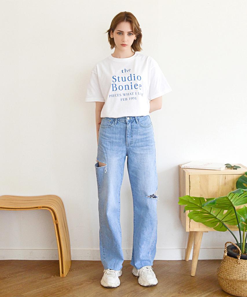 BONIEE Big Typo Slogan Graphic T-Shirt White