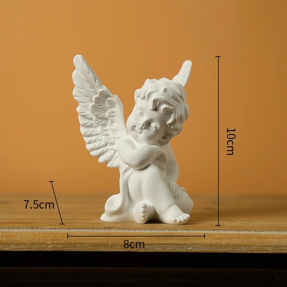 Resin Angel Figurines with Roman Column Cherubs Statue Wings Sleeping Thinking Angle for Home Room Desktop Office Decoration
