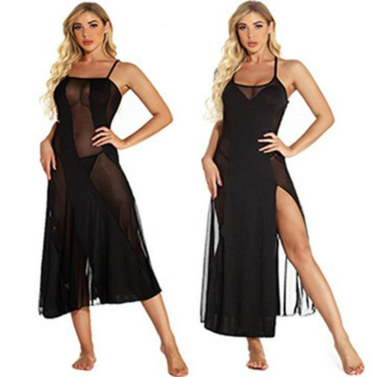 S-6XL Plus Size European & American Sexy Splicing Suspender Long Lingerie Dress