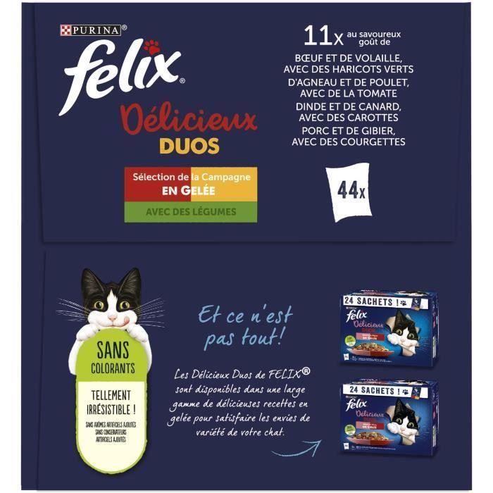 FELIX Tendres Effilés Délicieux Duos En Gelée - Sélection De La Campagne Aux Légumes - 44x85 G - Sachets Fraîcheur Pour Chat Adulte