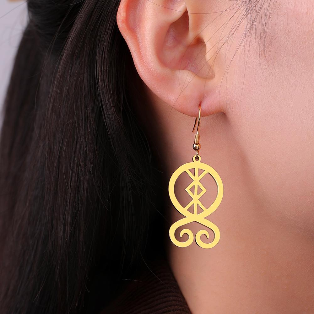 Dawapara Trollkors Troll Cross Dangle Earrings Scandinavian Protective Runes Norse Amulet Stainless Steel Jewelry